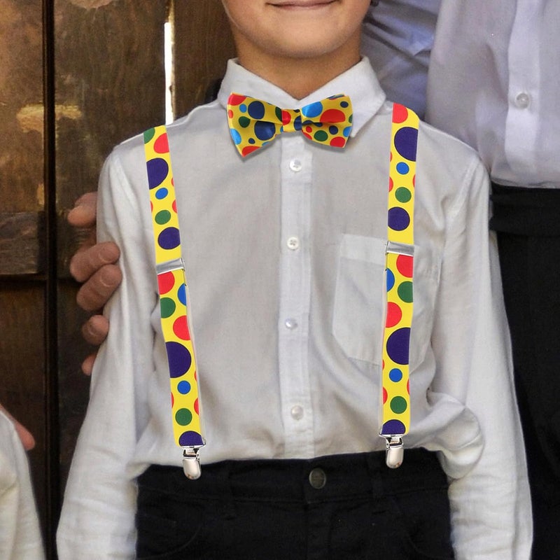 Frcolor 1 Set Dot Bow Tie Belt Clown Suspenders Suspenders Bow Tie Clown Bowtie Party Favor Suits for Boys Colorful Dot Suspender Bib Short Elastic Halloween Toddler - Image 2